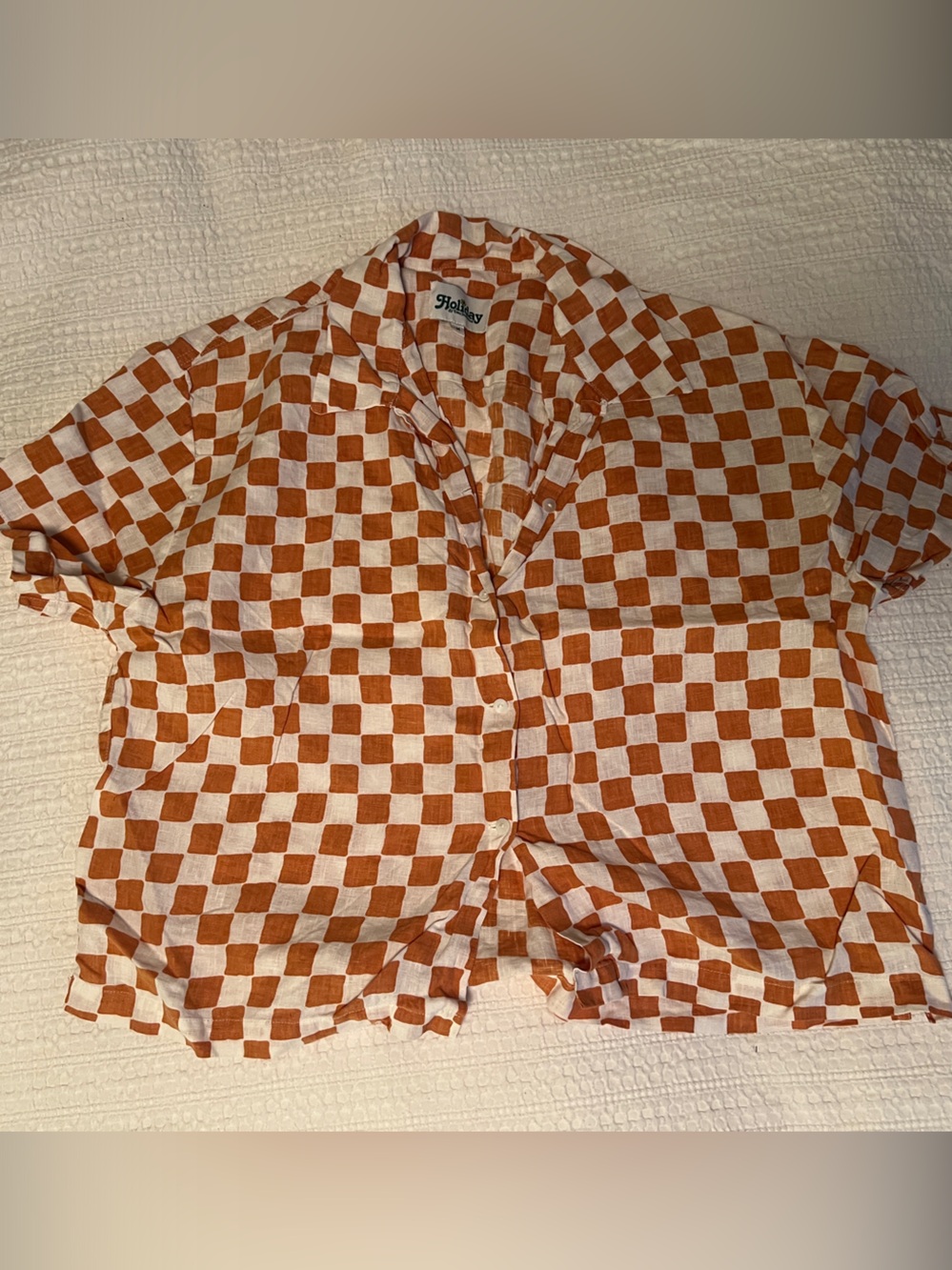 Orange Checkered Short Sleeve Button-Up Set